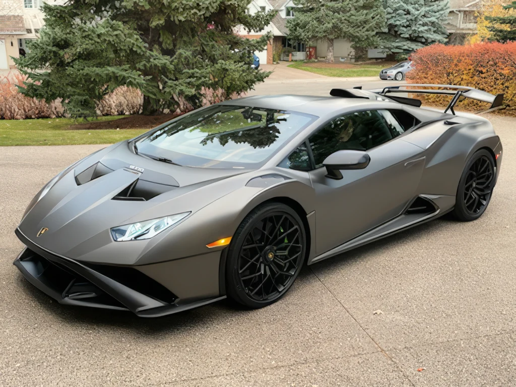 Lamborghini Huracan STO, front three quarter view showing the one piece cofango front clamshell